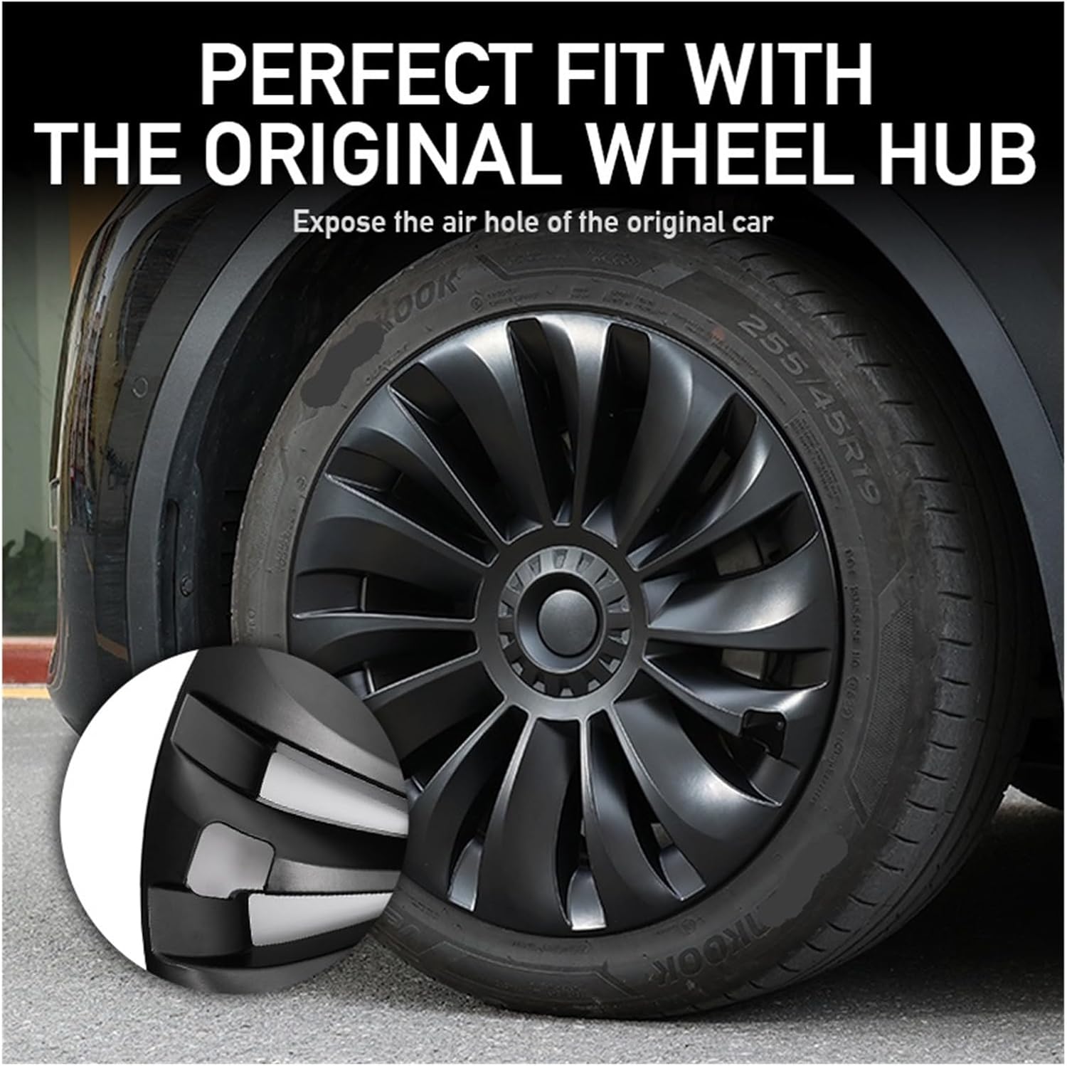 19 Inch 4Pcs Automobile Hub Cap, Compatible for Tesla Model Y Wheel Cover Car Replacement Retrofit Parts Full Cover Accessories Hub Cap