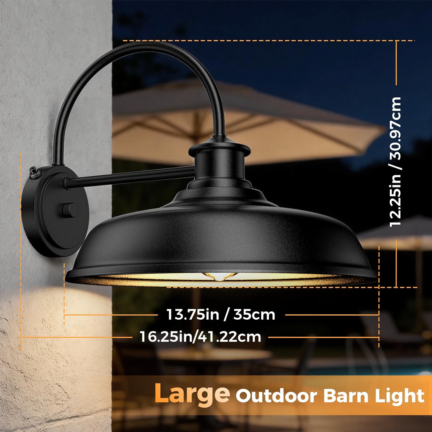 14'' Dusk to Dawn Outdoor Barn Light 2 Pack, Classic Farmhouse Gooseneck Outdoor Light Fixture Matte Black Wall Mount, Anti-Rust Waterproof Exterior Lighting Fixtures for Porch Hallway Patio Entryway