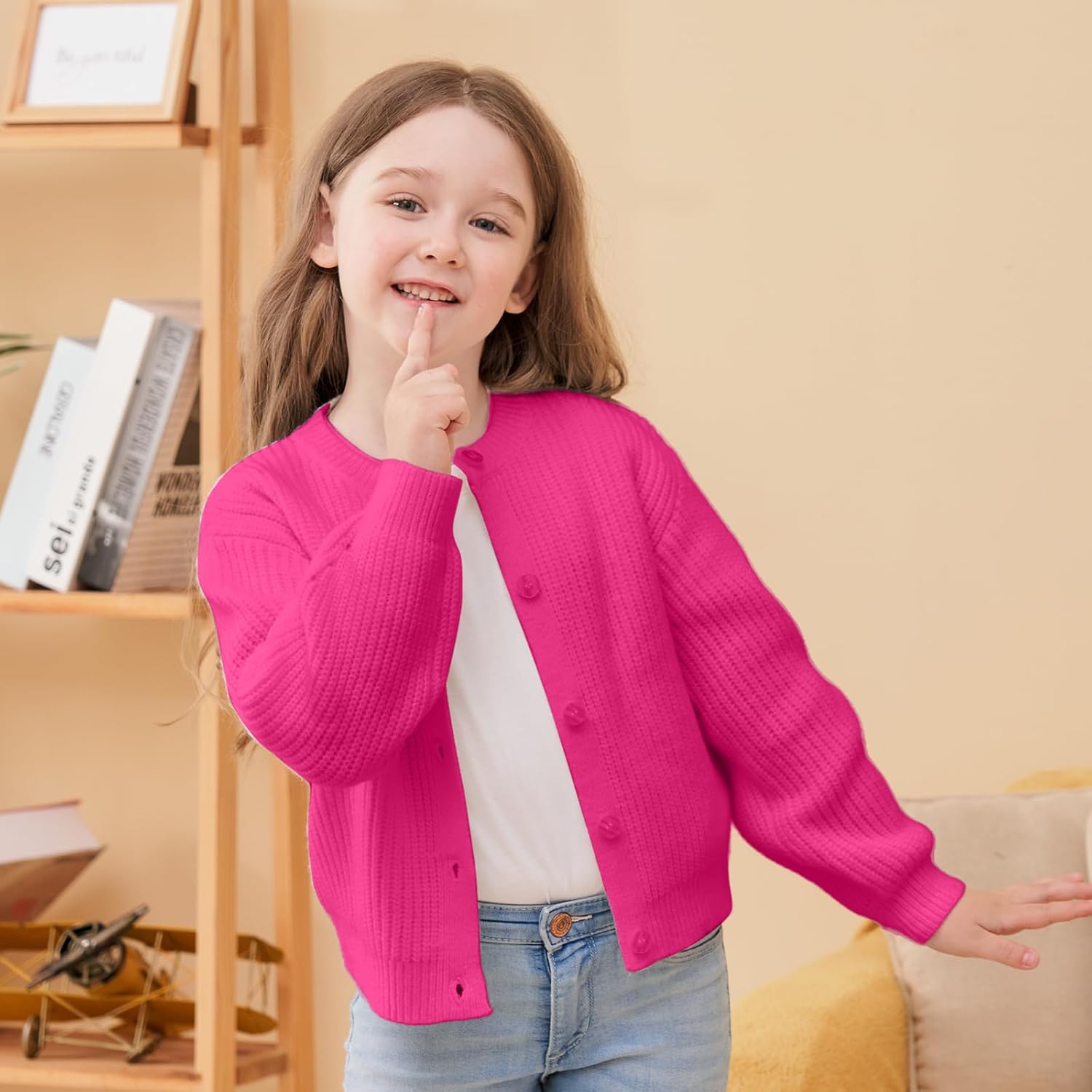 Girls' Cardigan with Button Loose Long Sleeve Shrug Sweaters Cropped Uniforms Kids Knit Sweater Outerwear - Image 3