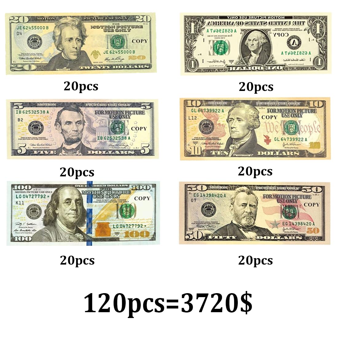 120 sztuk żart pieniądze, pieniądze do gry, na filmy, reklamę, gry, imprezy, zabawki dla dzieci, antyczne kopiowanie pieniędzy, 20 x 1$, 5$, 10 $, 20 $, 50 $, 100 $