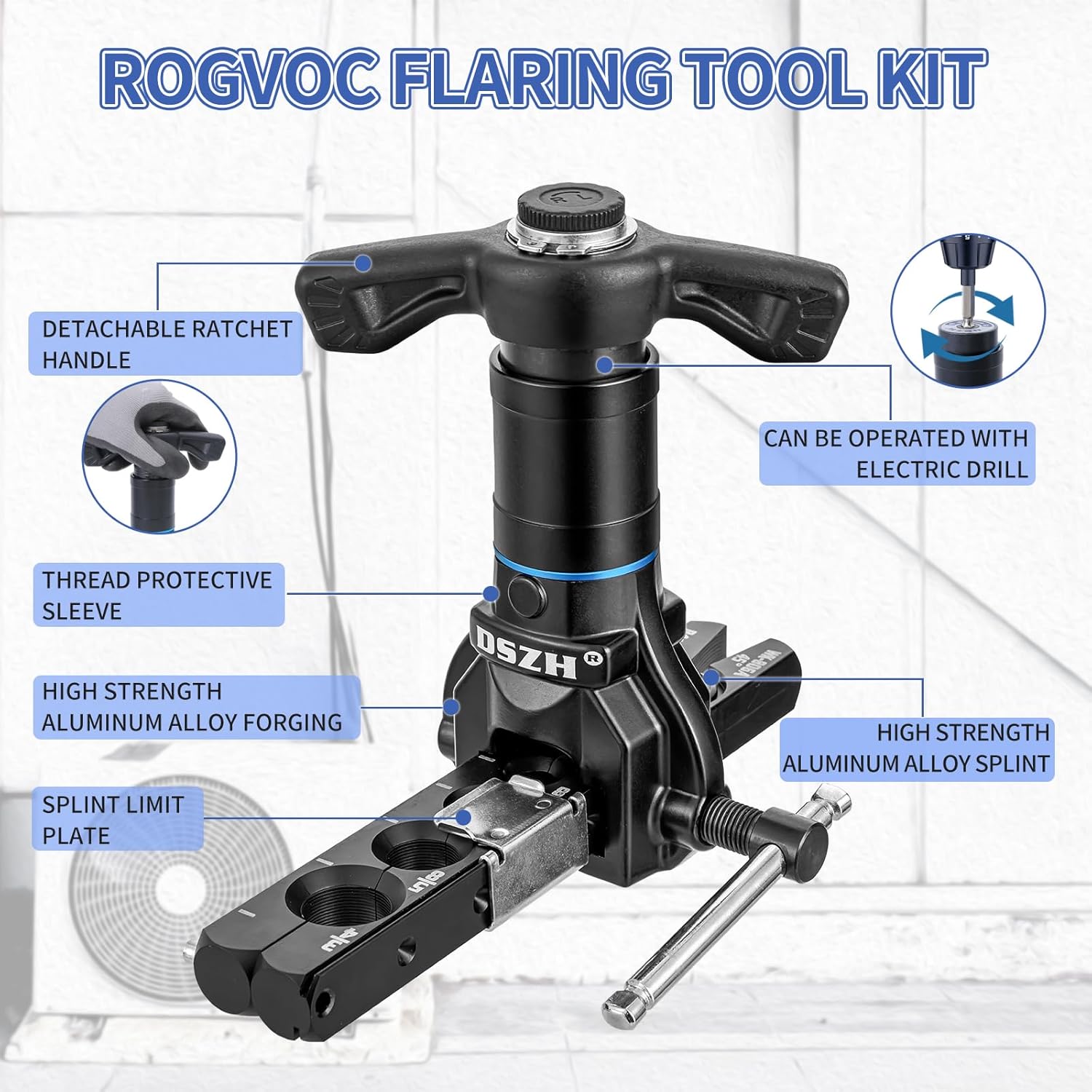 Flaring Tool Kit for 1/4”- 3/4” and 6-19mm HVAC Single Flare Tool, 45° Eccentric Tube Flaring Tool with Pipe Cutter for Copper Aluminum Pipe and Deburring Tool - 5 in 1 Kit