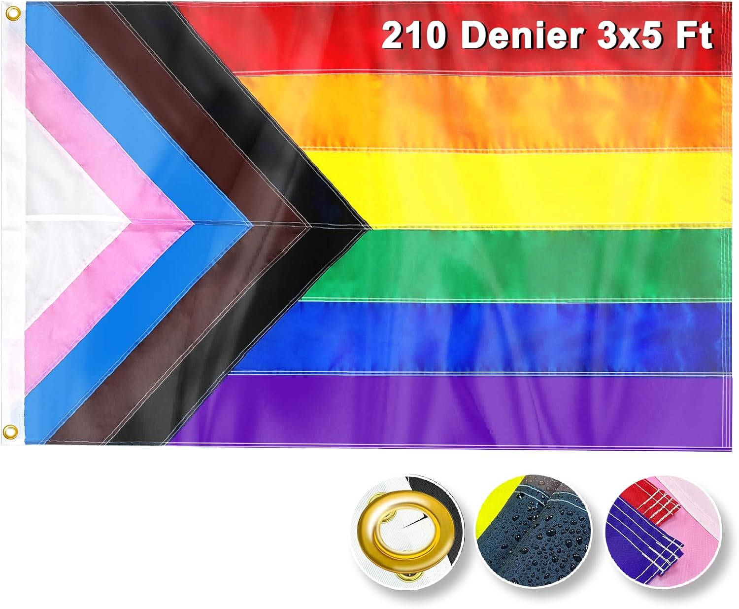 LGBTQ Rainbow Gay Pride Flag Outdoor 3x5 Ft - Double Sided Gay Pride Flag, Inclusive Progress Flags, Community Pride Gay Flags Banners with 2 Grommets, 210D Nylon Fade Resistant Progress Rinbow 3x5 Flag