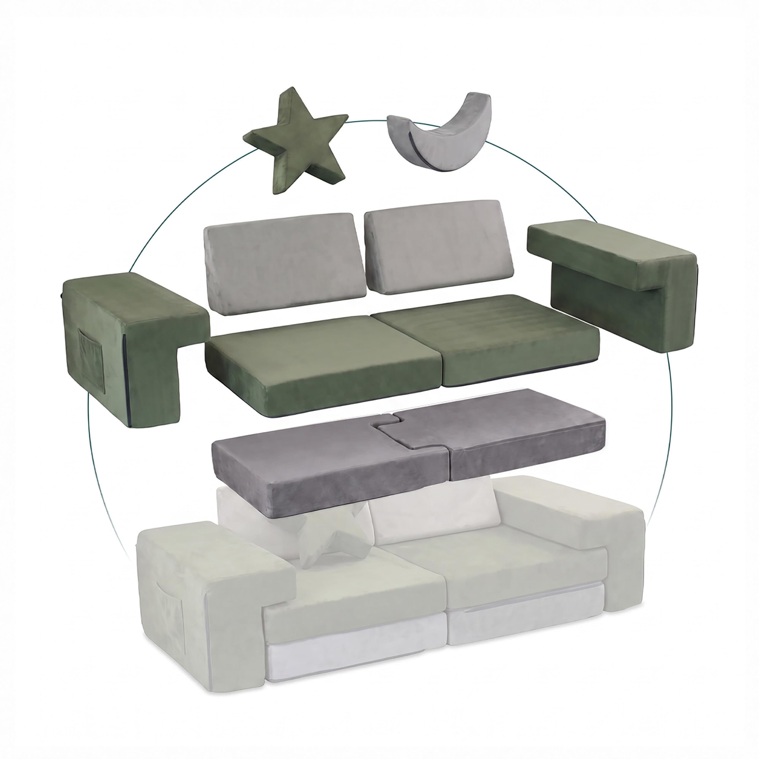 Relaxdays divanetto gioco modulare per bambini, HBT 45x140x65 cm