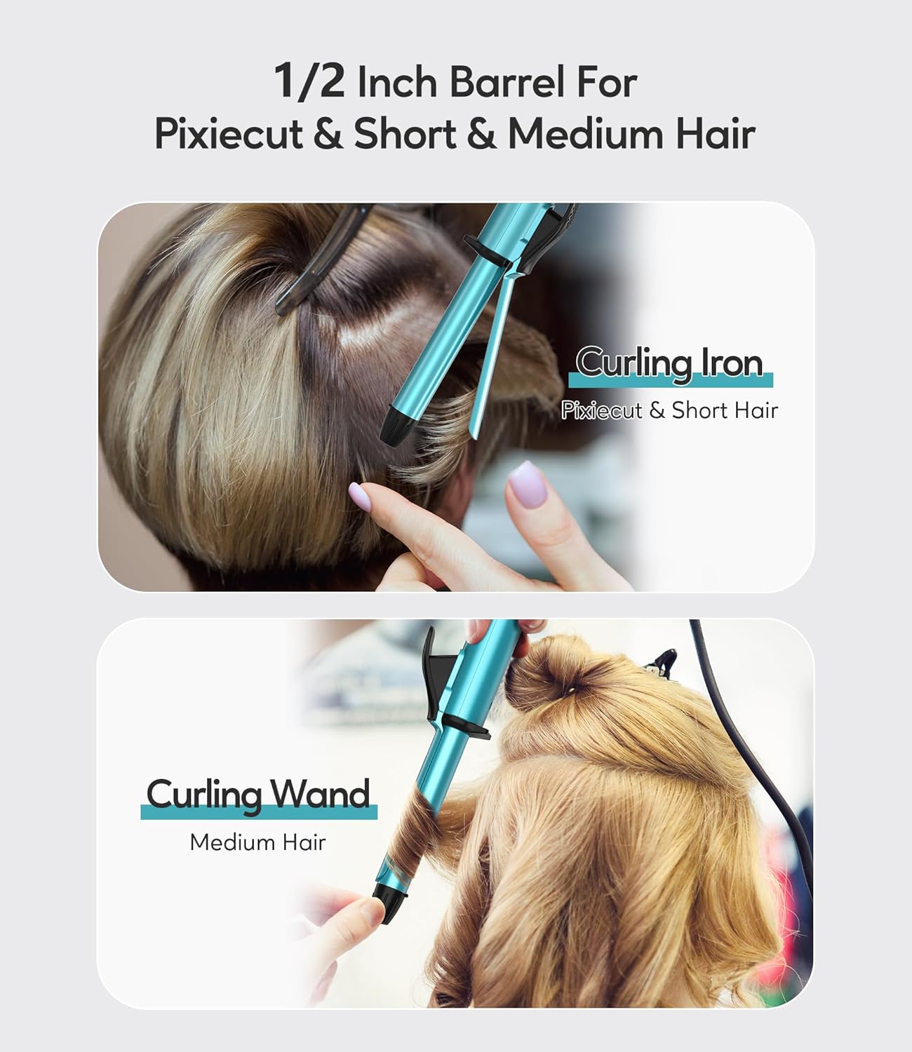 FARERY Travel Size Mini Curling Iron, 100-240V Dual Voltage 1/2 Inch Ceramic Mini Hair Curler for Short Hair, Infused with Keratin & Argan Oil, Travel Curling Iron with Storage Bag, Blue - Image 3