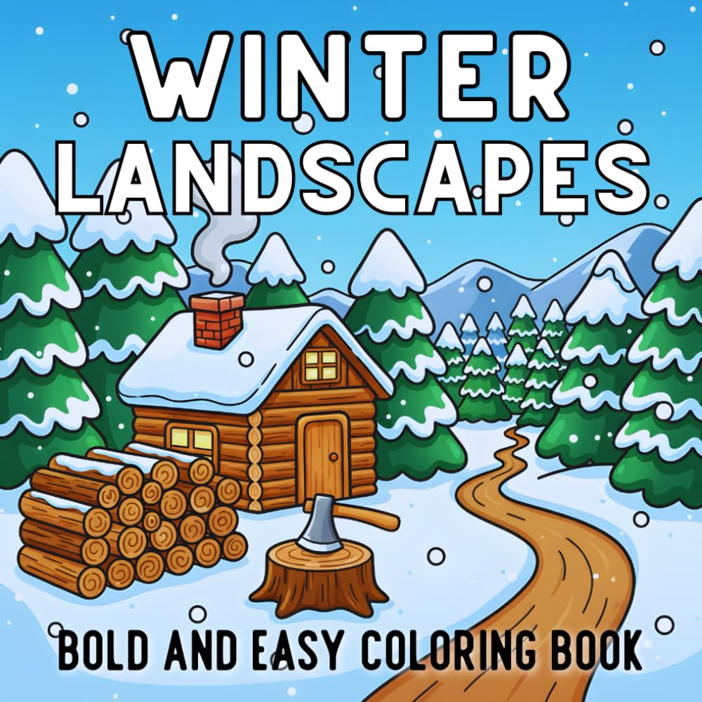 Winter Landscapes Coloring Book: 50 Bold and Easy Winter Scenes for Adults and Teens for Stress Relief and Relaxation