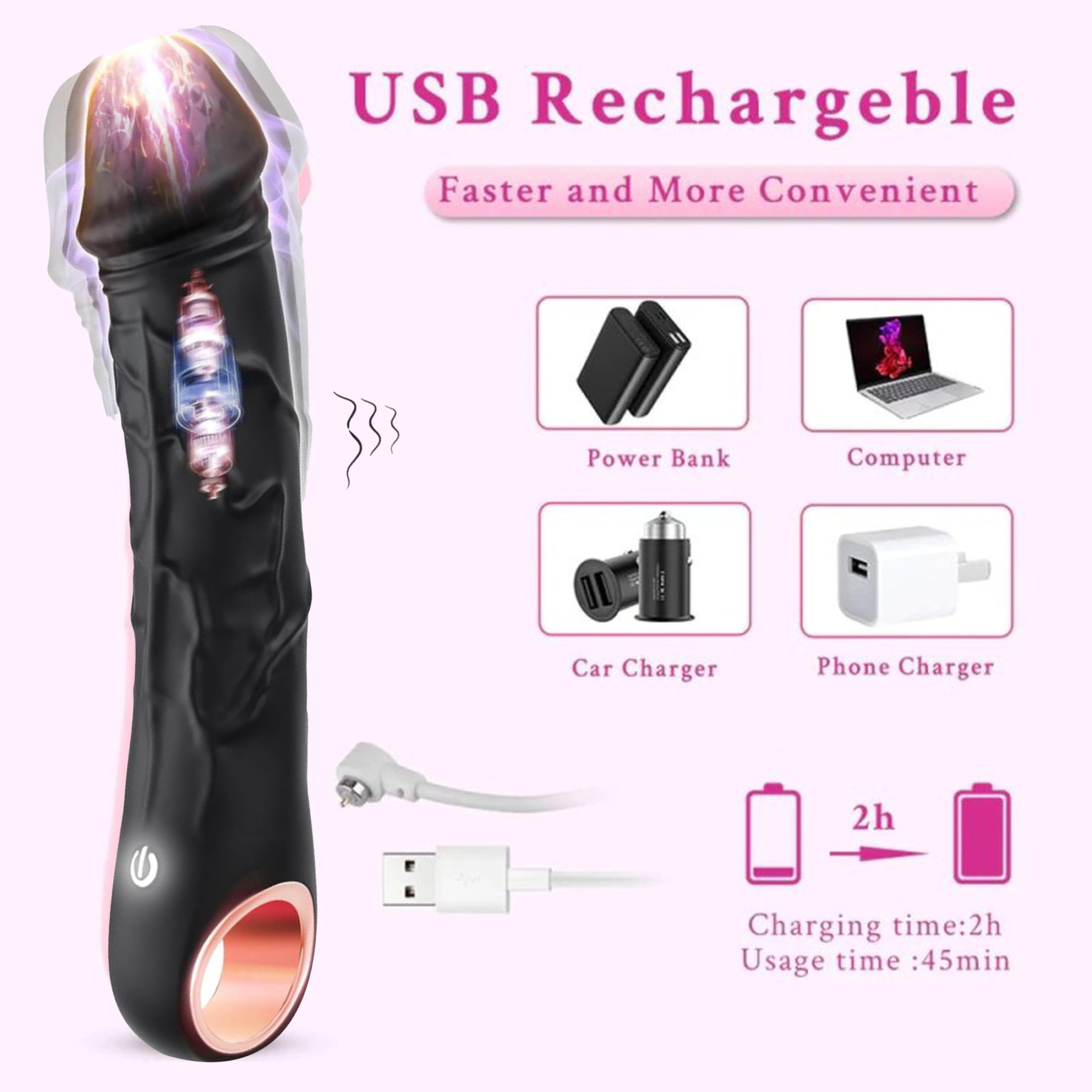 Vibratorix donna realistici nero 18cm × 3,6cm Vibtatore per donne elegante e potente con 10 modalità FOPS D54