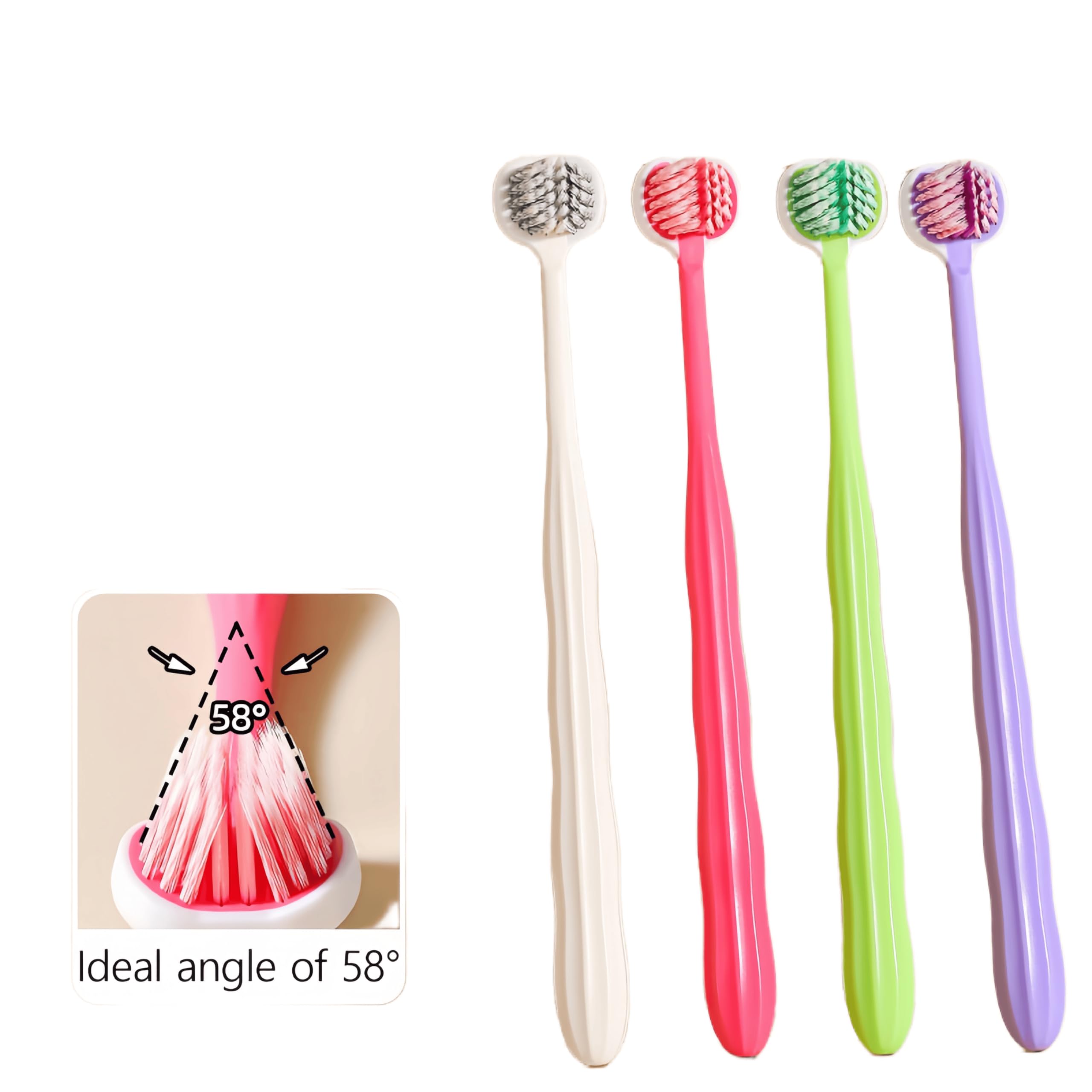 1 spazzolino da denti a tre lati per adulti, con setole morbide, confezione indipendente, con setole a spirale, 3D, stereoscopico, pulizia profonda dei denti orale (viola, 1 pezzo (confezione