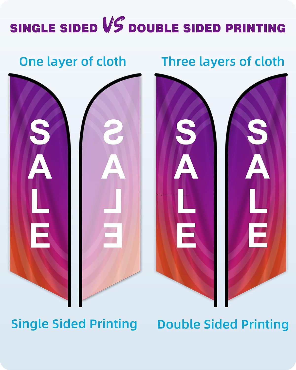 Custom Advertising Feather Flags for Business Outside, Personalized Single/Double Sided Feather Banner Flags with Text Logo, Customized Open Swooper Flag (70x340cm/2.3x11FT)