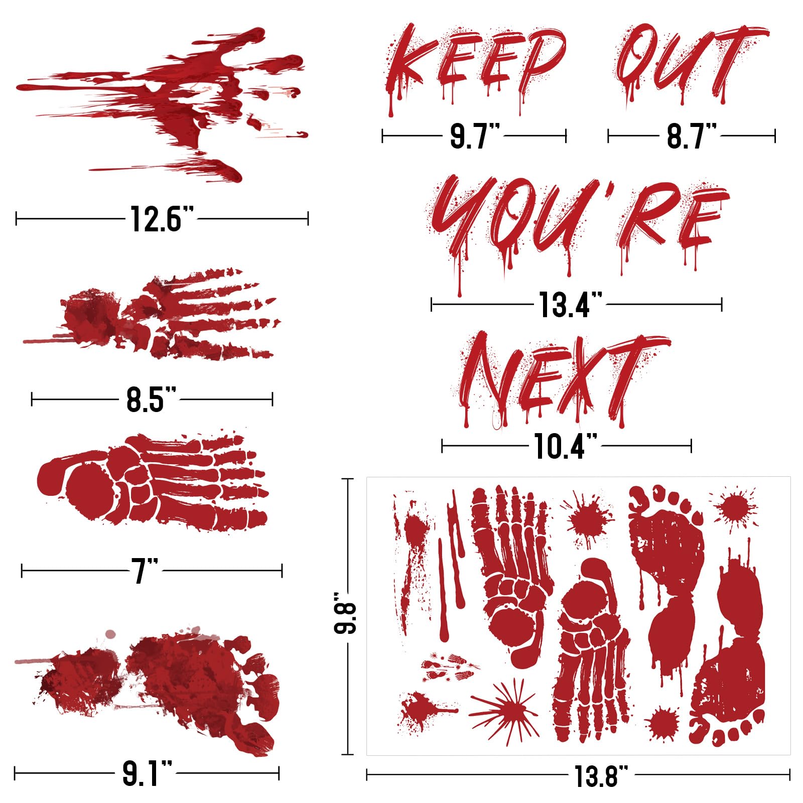 105 Pcs Bloody Halloween Decorations Bloody Footprints Floor Stickers Handprint Window Clings Halloween Indoor Outdoor Wall Window Floor Stickers Decals (10 Sheets)