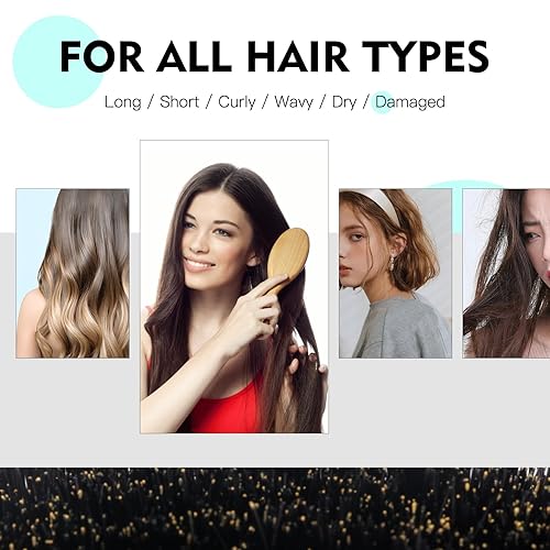 Miniatura 6 de Cepillo de pelo 100% de cerdas de jabalí, cepillo de cerdas suaves para hombres, cepillo alisador y desenredante para cabello largo, rizado, fino,