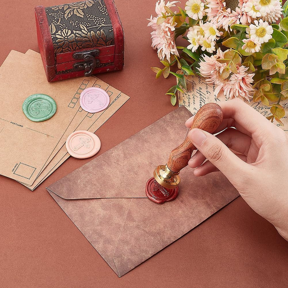PH PandaHall Cross Wax Seal Stamp Halloween Cross Sealing Wax Vintage Retro Stamp for Christmas, Envelopes, Invitations, Gift Packing