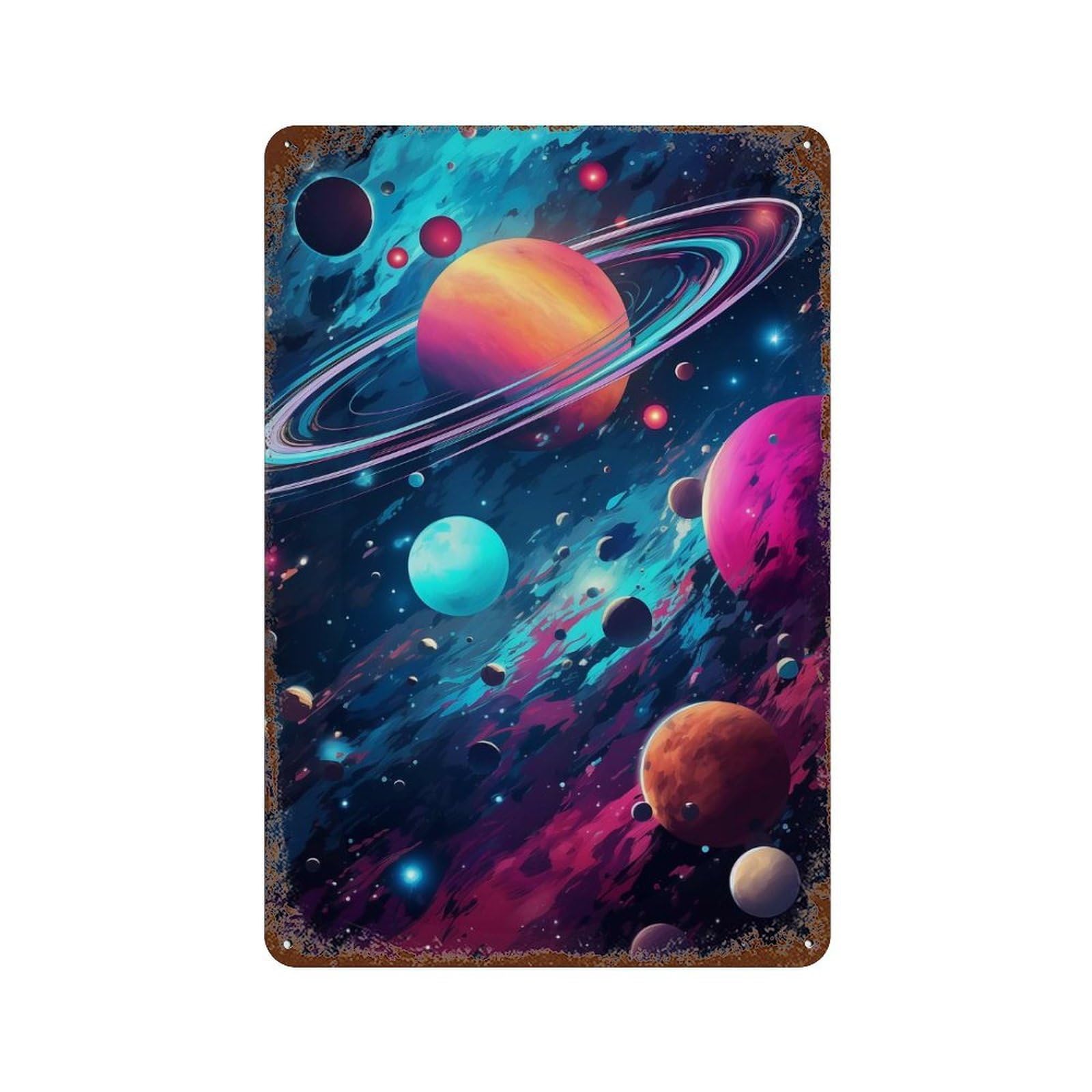 Space Fantasy Rust Effect Tin Sign 11.8"x7.9", Vintage Wall Decor for Pub, Kitchen And Man Cave Decor