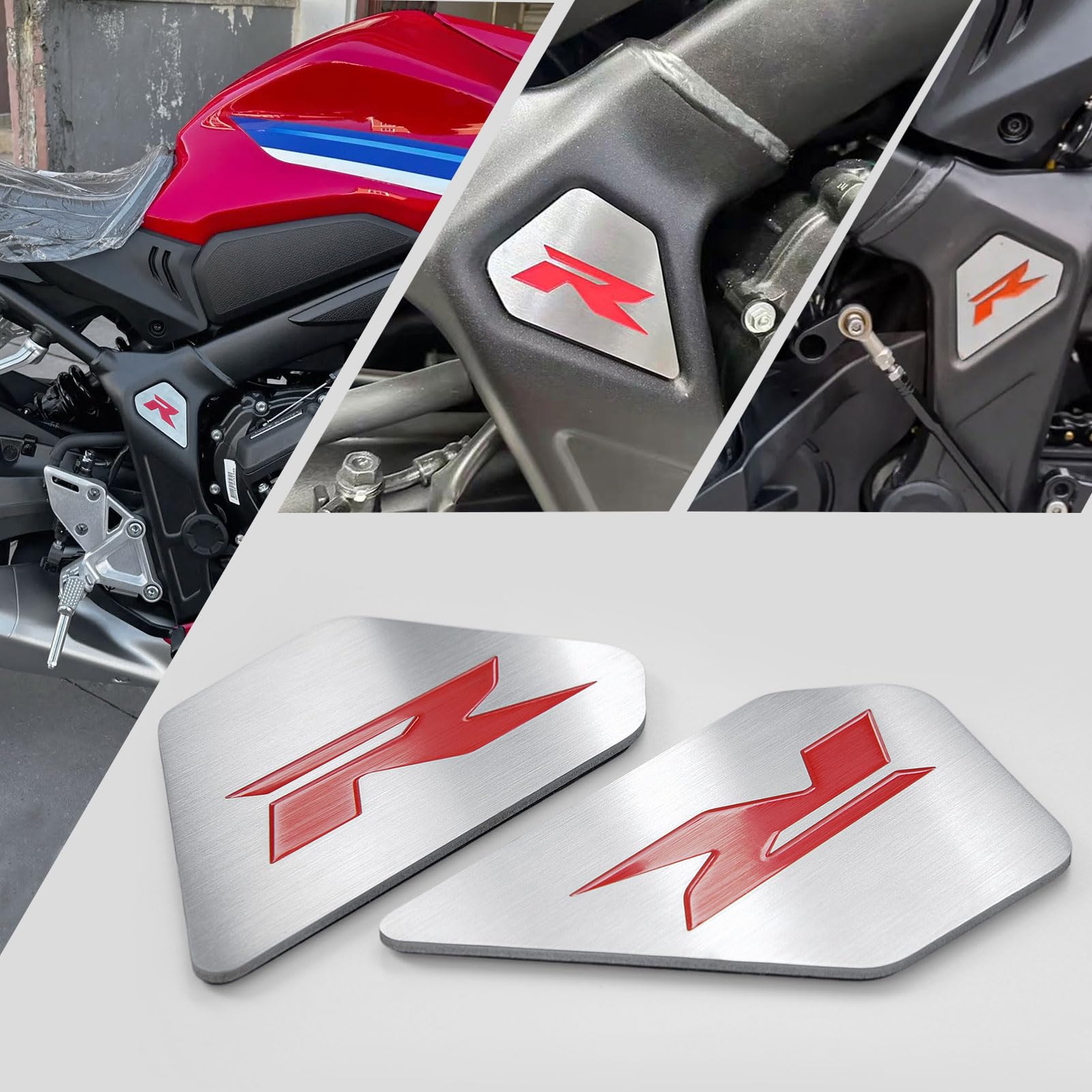 Relleno de Marco CBR650R para Ho&n&da CBR650R CB650R 2019-2025,Cubierta Lateral de Marco, Cubiertas embellecedoras, Pegatina de Acero Inoxidable Emblema CBR 650 R Tipo R (Rojo)