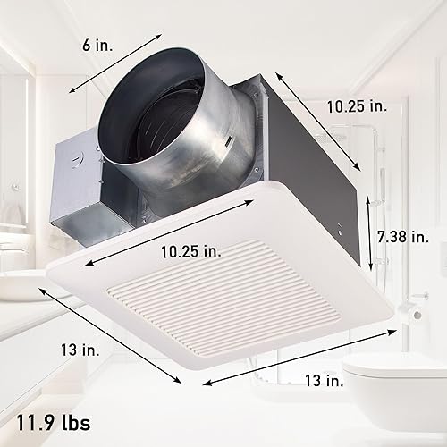 Miniatura 2 de Ventilador Panasonic FV-1115VQ1 WhisperCeiling DC, 110-130-150 CFM, con tecnología SmartFlow y Pick-A-Flow de flujo de aire y soporte de instalación