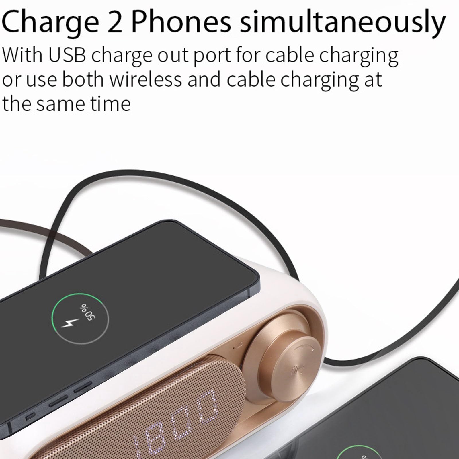 Caricatore Wireless 3 in 1 con Sveglia Radio e Altoparlante per