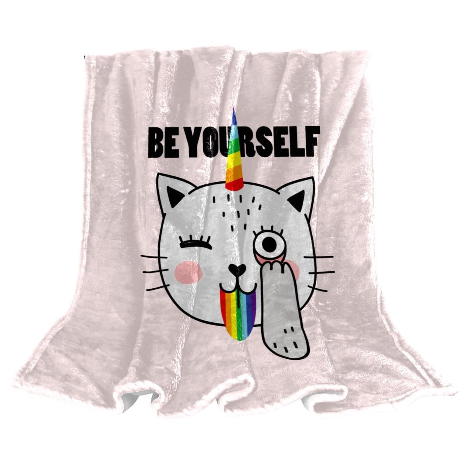 Couverture polaire chat licorne 150x100 cm plaid chaud pour lit