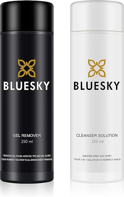 Bluesky Acetone Gel Nail Polish Remover and Nail Prep Cleanser Set, Isopropyl Alcohol Cleaner, Residue Wipe Off Sticky Layer Remover, 250ml