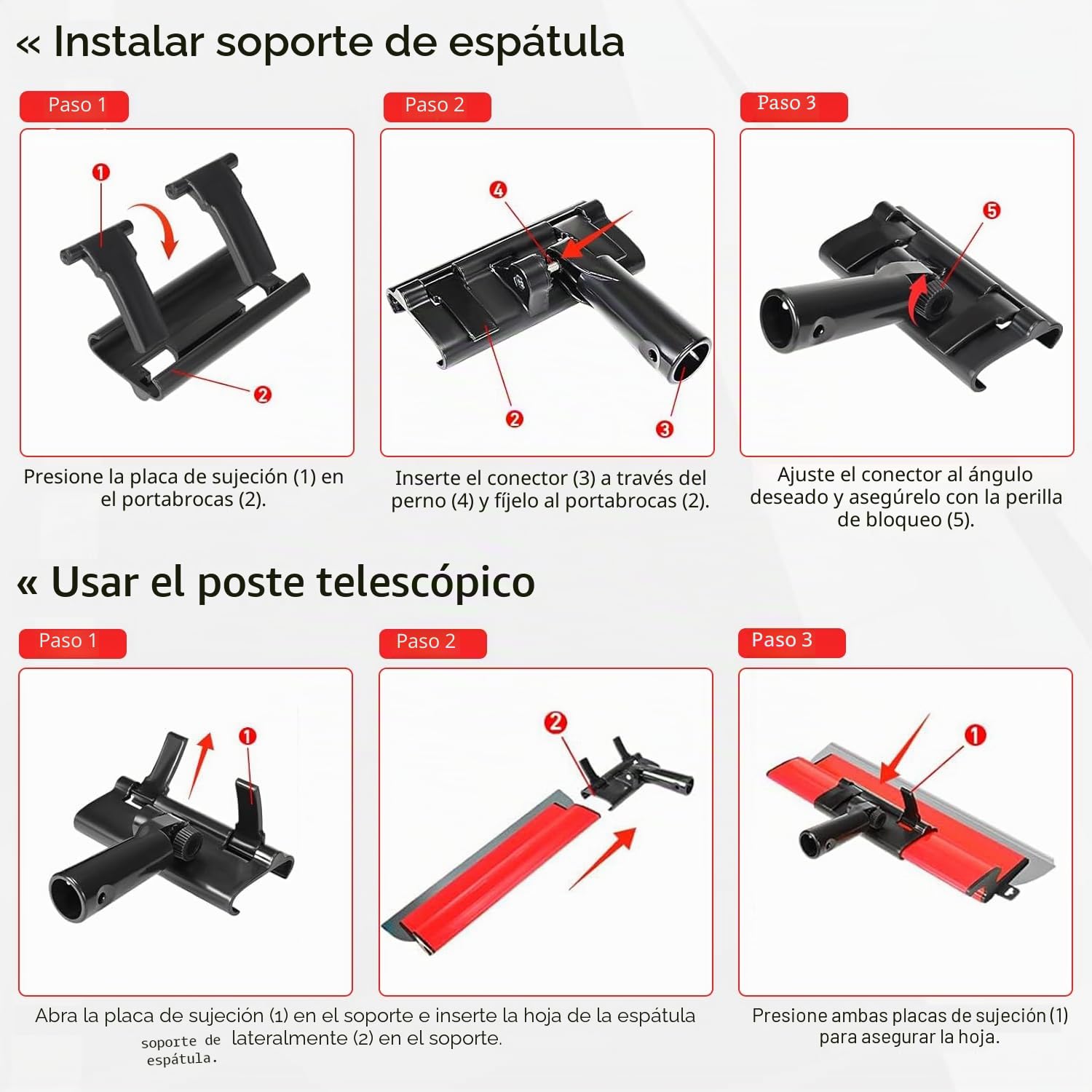 Juego de espátulas profesionales en maletín, incluye 5 rascadores (16 cm media luna, 25 cm, 40 cm, 60 cm, 80 cm) con 2 rasquetas, barra telescópica de aluminio, soporte de mango y un par de guantes