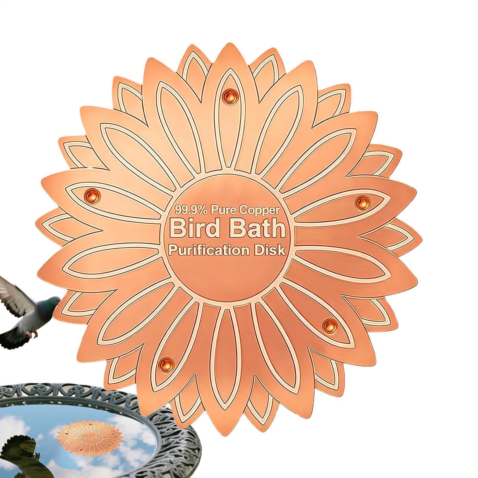 Scclcky Pure Copper Bird Bath Disc - 10cm Copper Purification Disk For Bird Baths To Algae Naturally, Wildlife Friendly Water Cleaner, Solid Coppers Garden Ornament For Keeping Birdbath Water Fresh