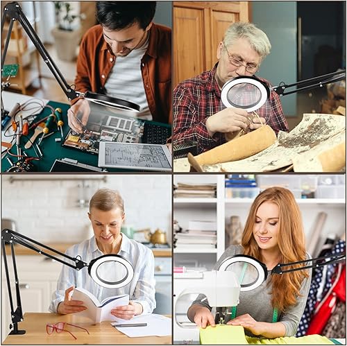 Miniatura 7 de VEEMAGNI Lupa grande de 5 pulgadas con luz y soporte, 5 modos de color regulables continuos, brazo giratorio largo, lámpara de escritorio con