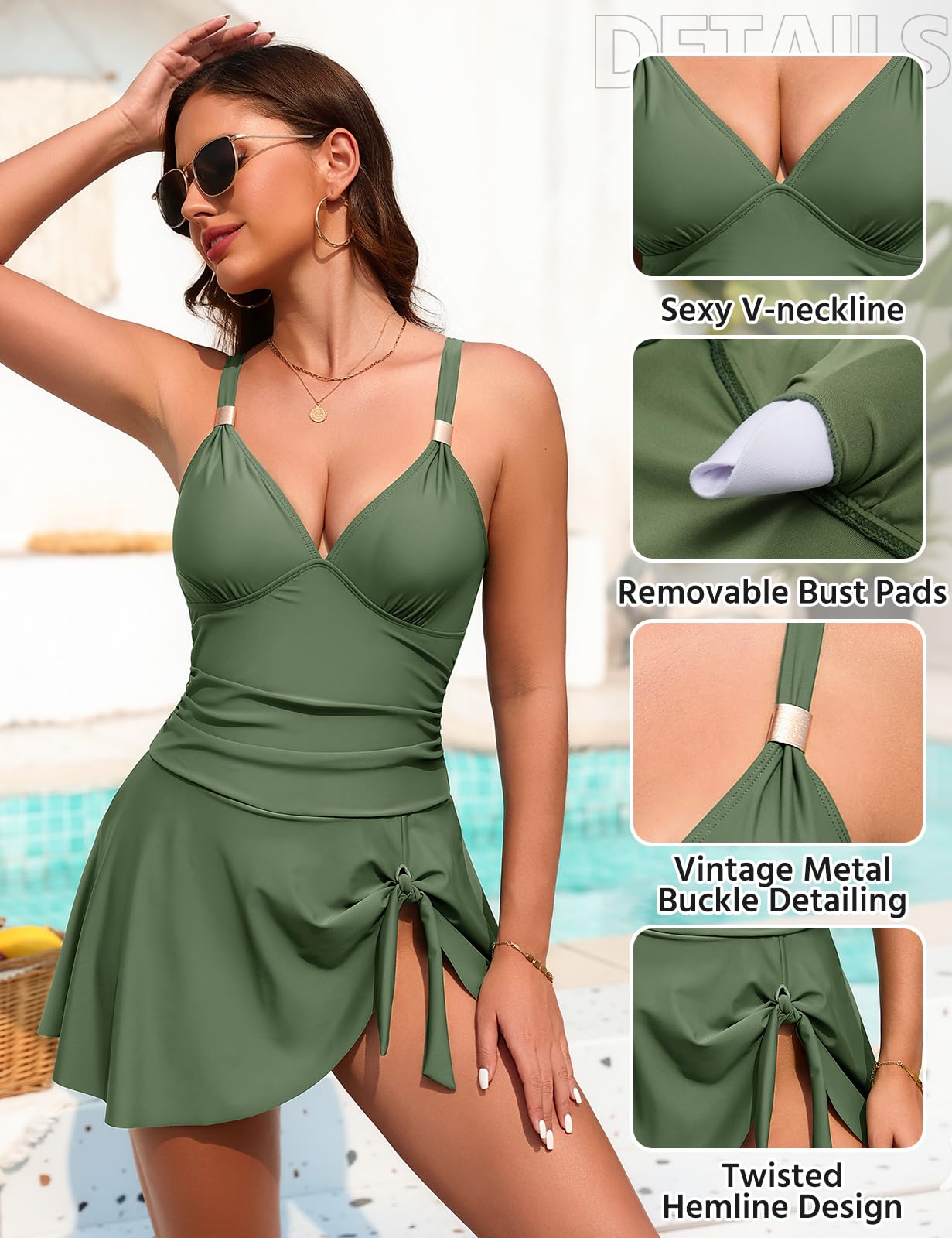 Nadeer Encolure en V Profonde MÉTallique Maillot De Bain Femme 1 Pieces NŒUd à Plis à La Rentrer Le Ventre Sexy Monokinis