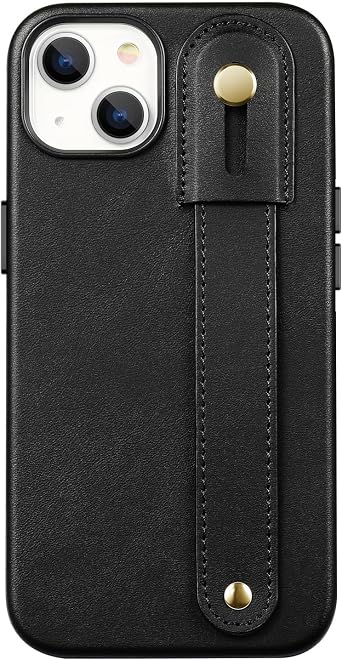 SaharaCase FingerGrip Genuine Leather Case for iPhone 15 Case, Compatible with MagSafe, Shockproof - Black