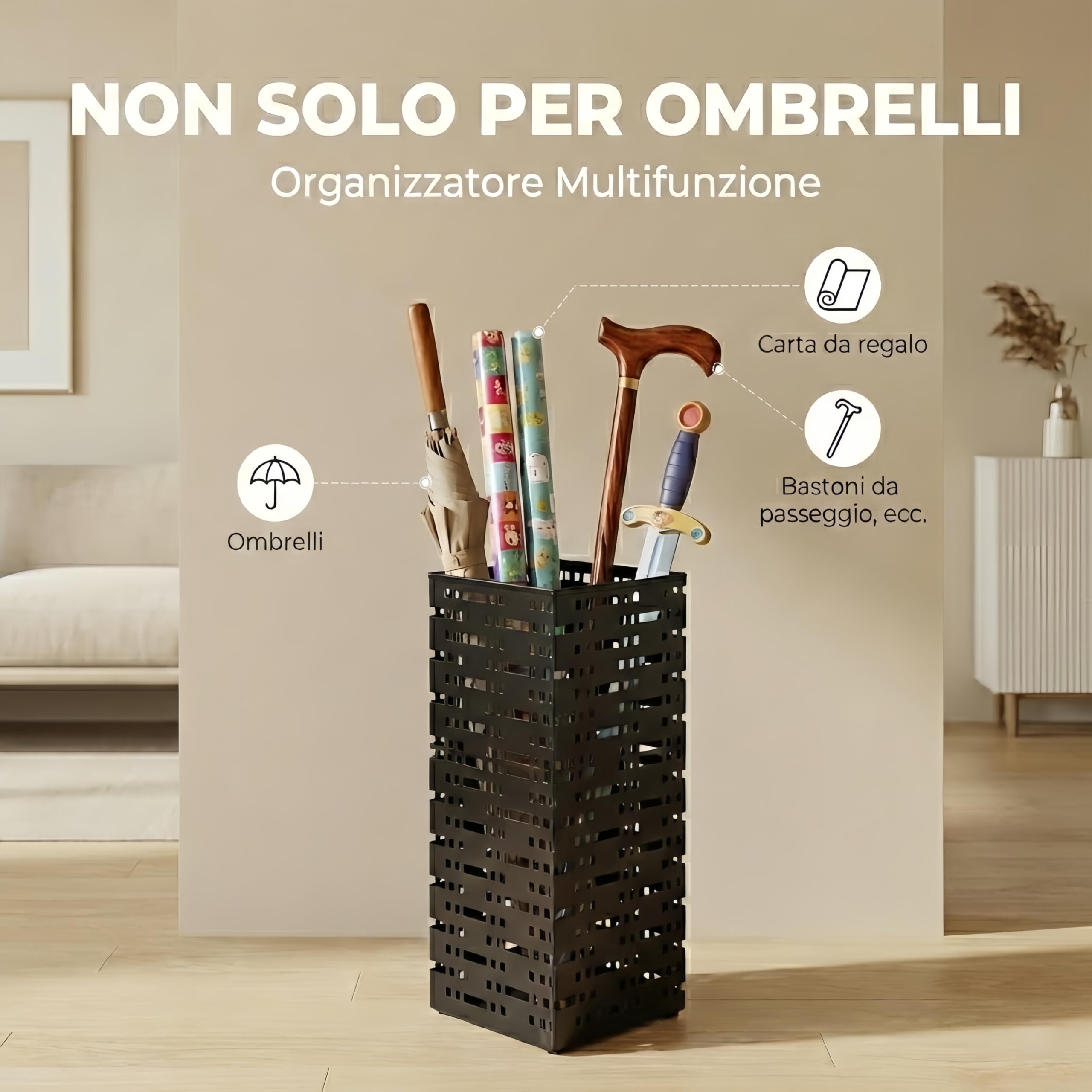 Portaombrelli da ingresso, portaombrelli dal design scavato, compatto e ben ventilato, portaombrelli da terra per case, hotel, uffici o altri luoghi pubblici(42 x 16.5 x 16.5cm)