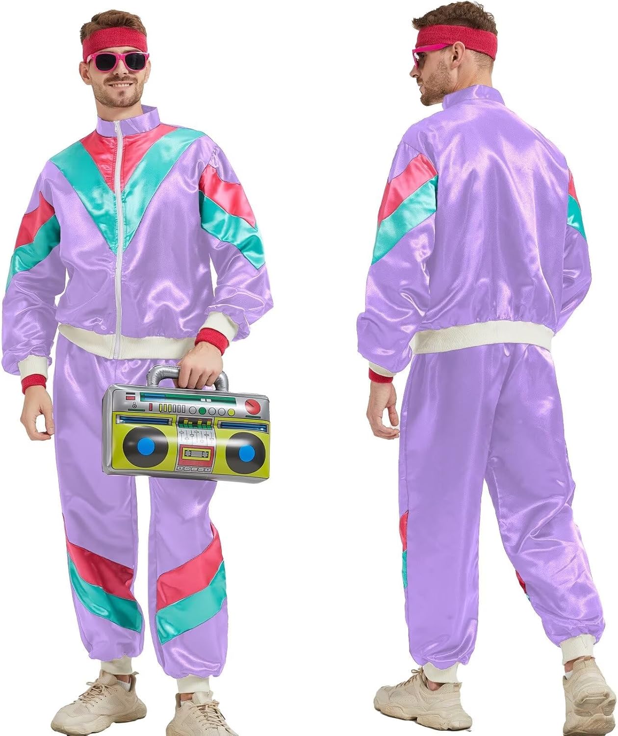 80s 90s Tracksuit for Men Women Retro Hip Hop Outfit Track Suit Windbreaker Set for Couples Costume - Image 3