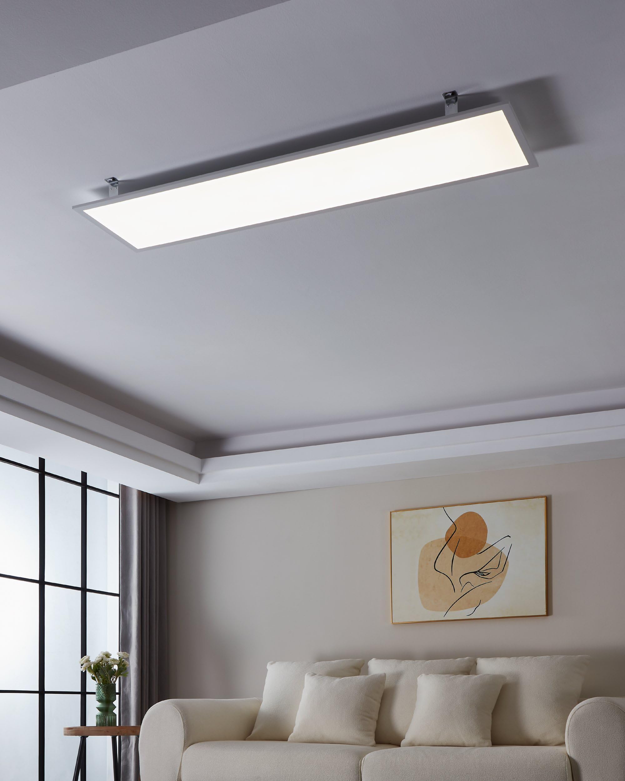 Eglo Pannello LED Rabassa, lampada da soffitto per controsoffitti, luce per ufficio e cucina, in alluminio e plastica bianca, illuminazione neutra, 120x30 cm