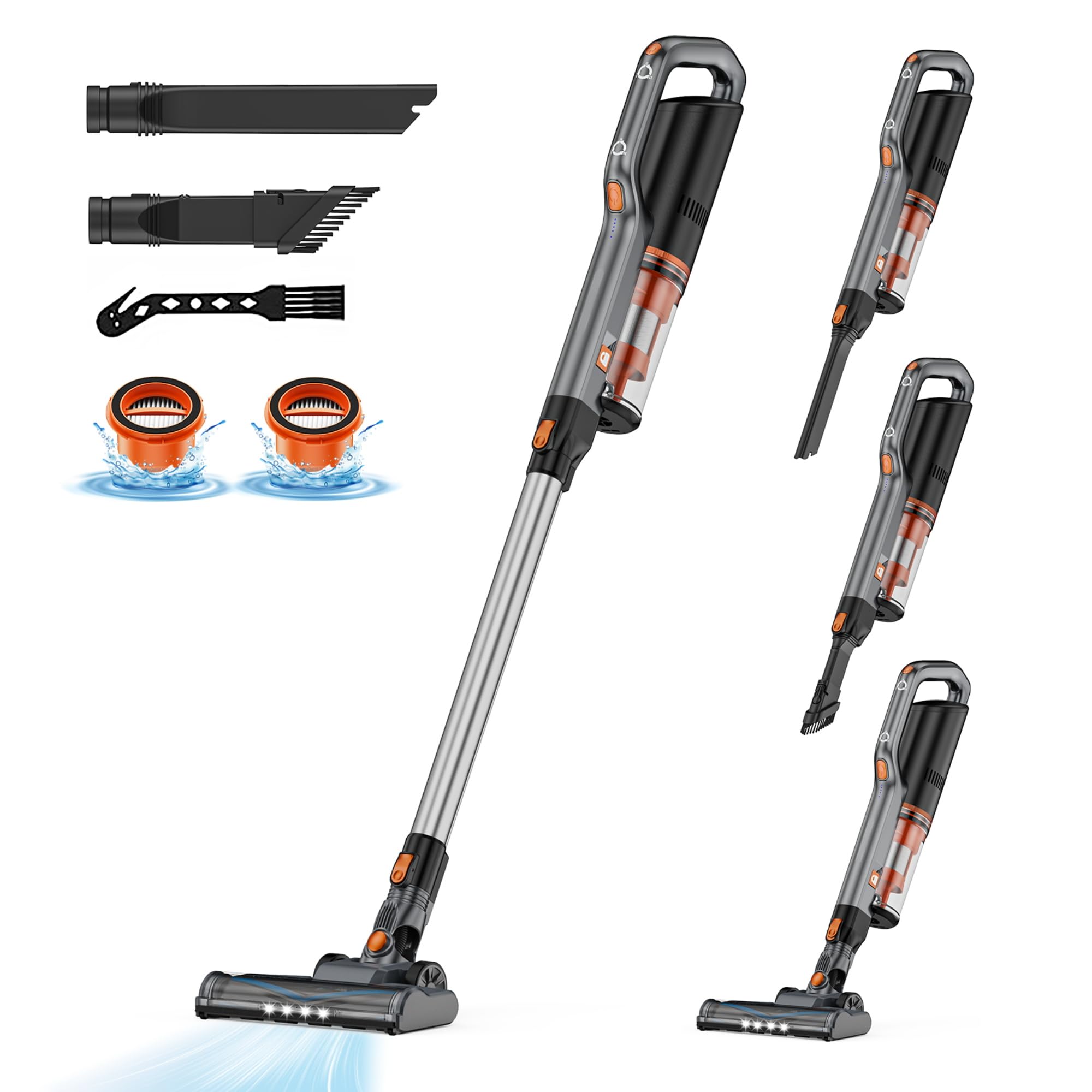 Photo 1 of Cordless Vacuum Cleaner, 20Kpa Powerful Suction Lightweight Stick Vac for Home, Up to 45mins Runtime, Strong Brushless Motor Quiet Handheld Vacuum Cordless for Home Hard Floor Carpet Pet Hair Orange Grey