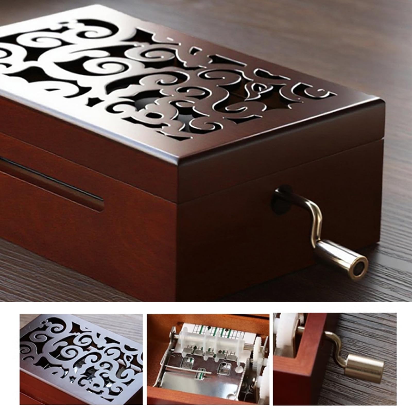 Caja Musical Vintage De 30 Notas con Mecanismo De Madera Tallada. Creativa Caja Musical De Manivela, con 15 Cintas De Papel Y Partituras En Blanco. Regalos para Cumpleaños, Navidad