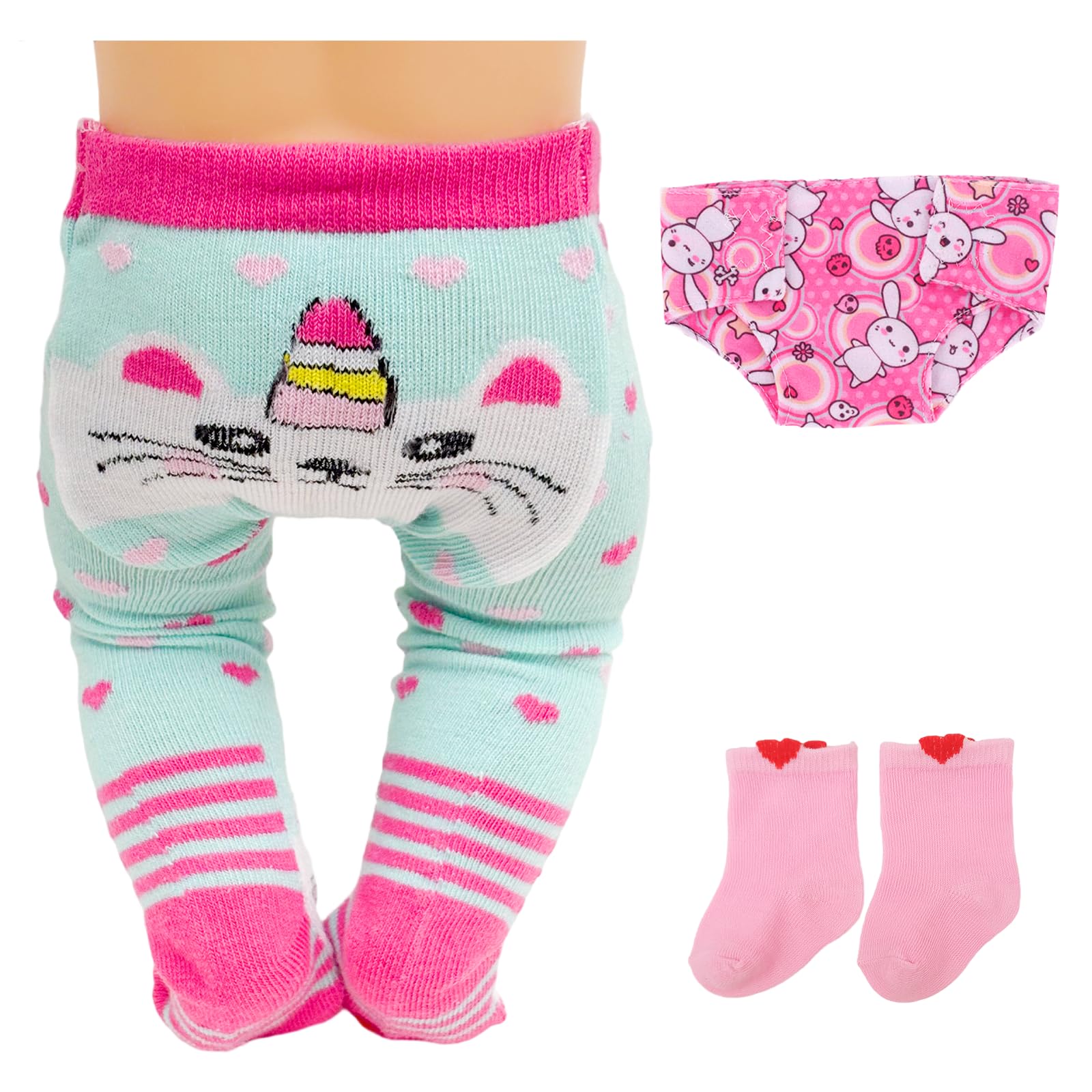 3 Pack Baby Doll Accessories, Doll Nappies + Socks + Tights for 14-18 Inch Dolls, Colorful Doll Outfits Accessories Set for 35-45cm, with Animal Star Heart Pattern, Caring Doll Game Accessories Gift