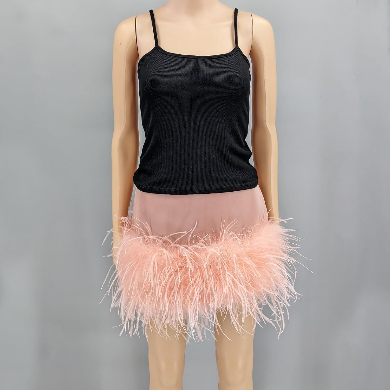 LVCOMEFF Satin Silk Mini Skirt with Feather Trim Skirt Low Waisted A-Line Short Skirt Y2k Club Outwear - Image 2