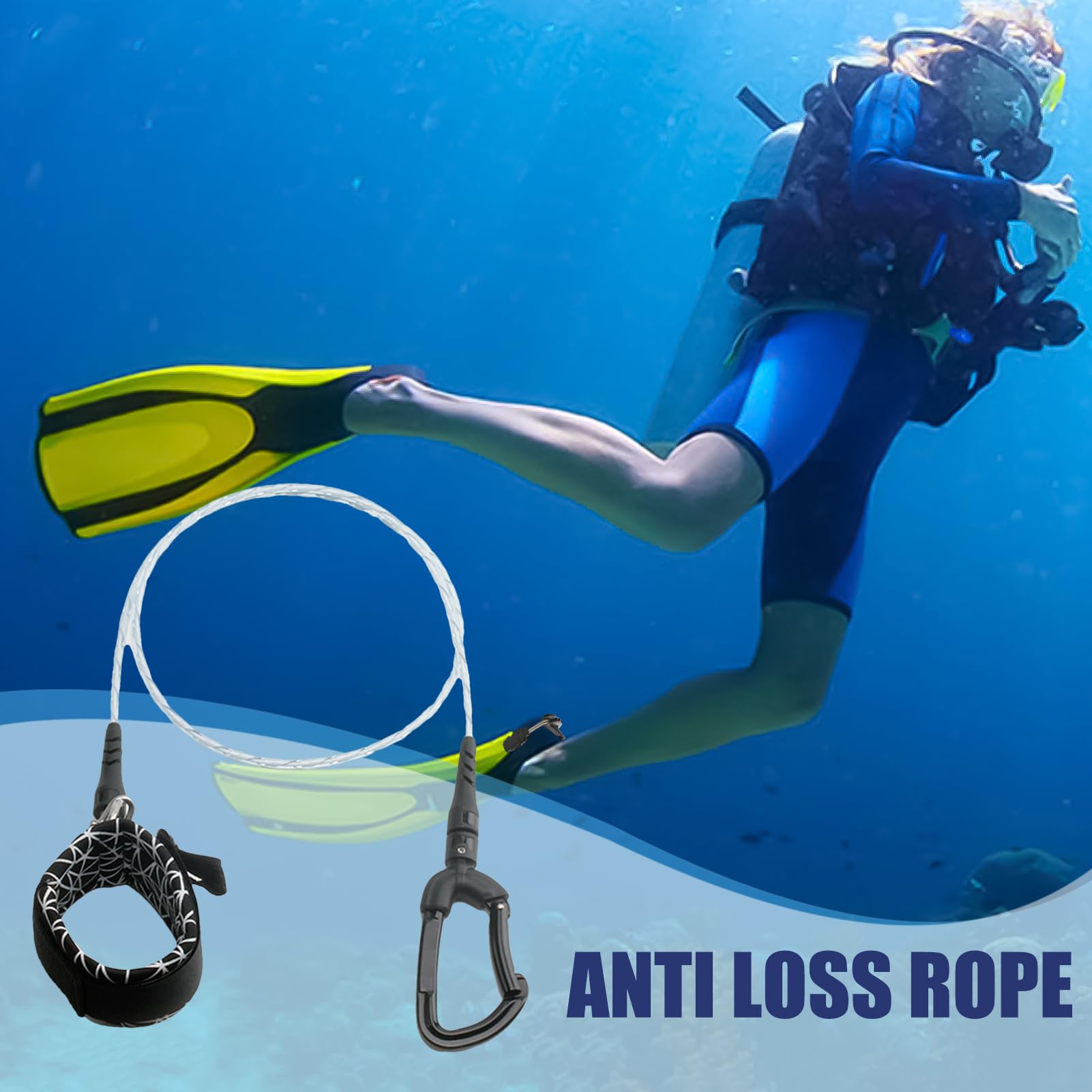 Longe de plongée en apnée, Longe pour l'apnée, Corde d'apnée | Robuste pour Natation en Plein air, Corde de sécurité de plongée de lanière de sécurité de pour la sous-Marine en
