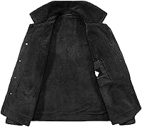 Vista 3 de Chaqueta de algodón para hombre, con forro polar, cálida, color sólido, casual, con broches de presión, con múltiples bolsillos