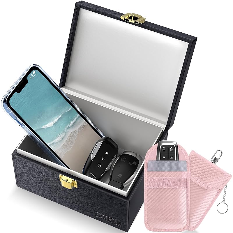 Caixa Faraday para Chaves de Carro com 2 Bolsas, Bloqueador de Sinal para Chave Keyless Samfolk Rosa