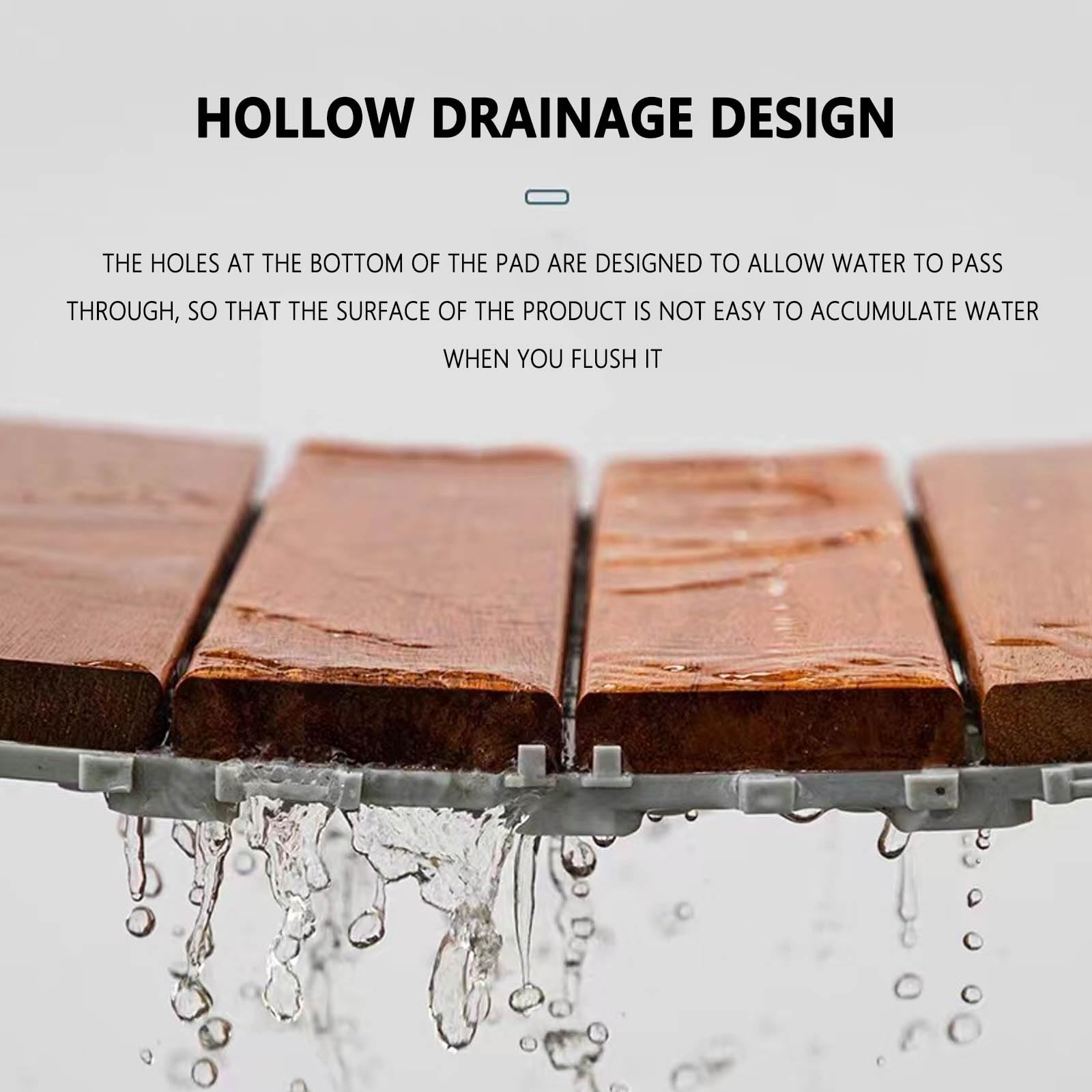 Hardwood Patio Tiles, Set of 11 Real Wood Tiles with Click System Drainage Balcony Tiles with for Outdoor Garden Balcony Roof 30 x 30 x 2.7 cm A