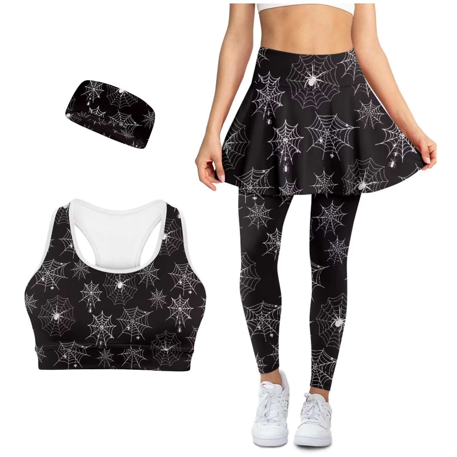 Womens Workout Sets Plus Size Gym Yoga Outfits Lounge Set Golf Skirt with Leggings Y2k Tank Top with