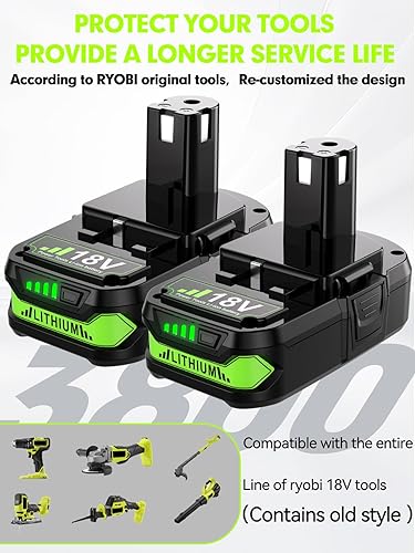 Miniatura 2 de Batería de repuesto para Ryobi 18V P107 para 18V ONE+ 3.8Ah P103 P104 P105 P107 P109 P190 P191 P122 para Ryobi 18v batería de litio 2 unidades