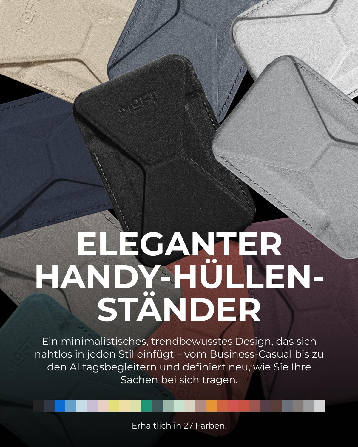 MOFT MagSafe Wallet Ständer für iPhone 17/16/15/14/13/12 Serie Kompatibel mit MagSafe, MOVAS Vegan Leder Magnetischer Handyständer mit 3 Betrachtungswinkeln, 2 Kartenhalter (Jet Black)