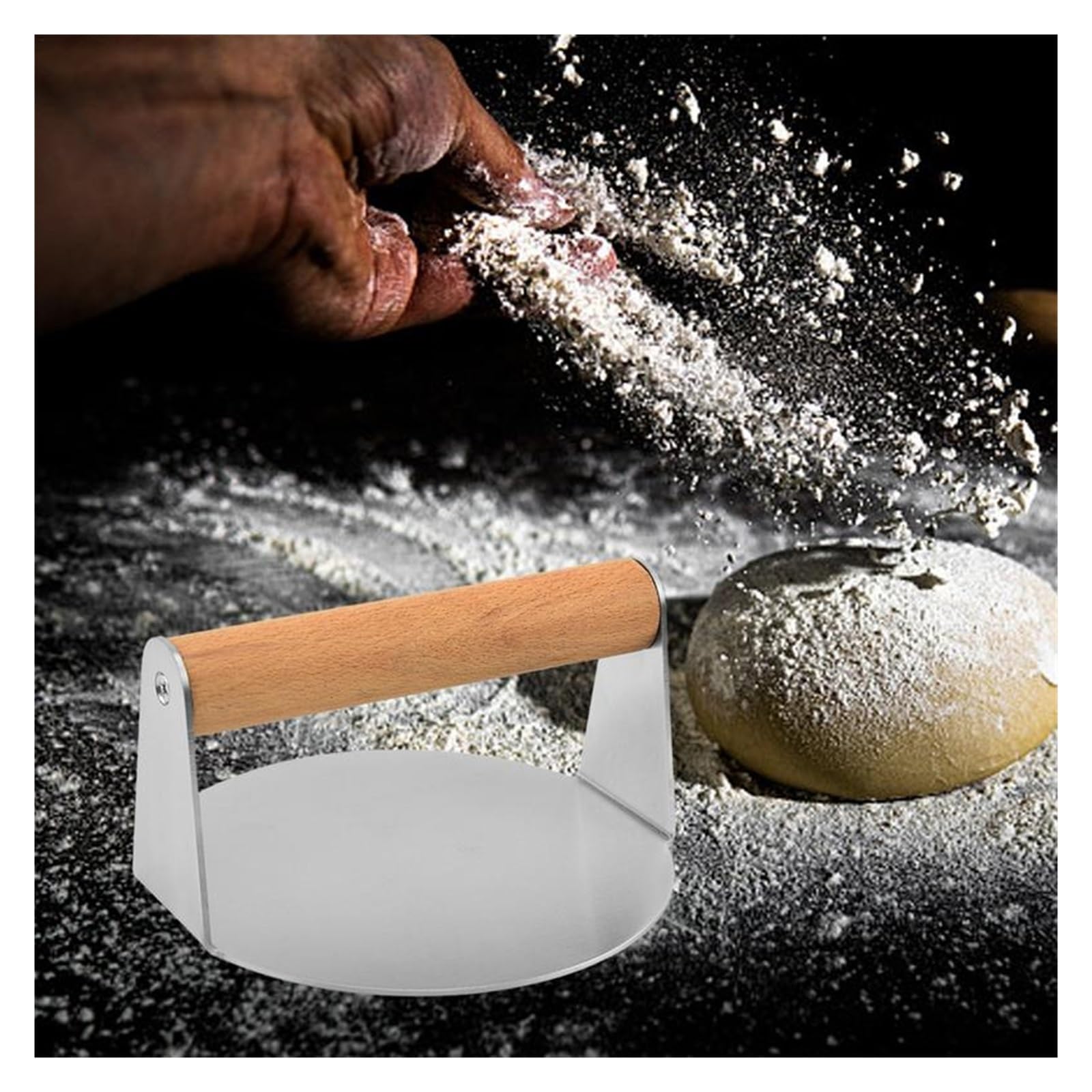 Pressa per Hamburger con Manico in Legno adiabatico Pressa per Hamburger in Acciaio Inox Pressa per Hamburger Professionale Pressa per Hamburger Quadrata Rotonda per Pancetta Pressa per