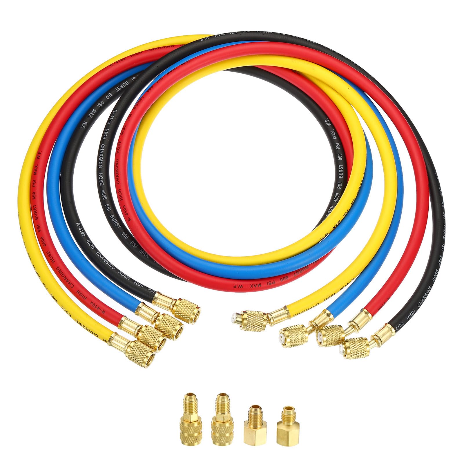 PATIKIL 1/4 SAE Refrigerante Ricarica Flessibile, 4pz 4.9ft 800PSI Collettore Manometro Flessibile con AC Adattatori per Aria Condizionatori HVAC Refrigerazione Manutenzione