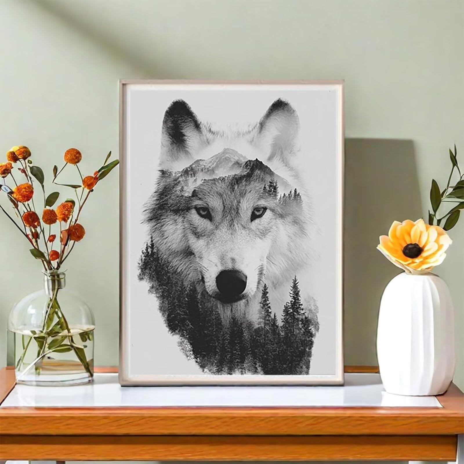 Wolf malowanie według liczb dla dorosłych, malowanie według numerów zestawy drzew, zestaw DIY malowanie według numerów z pędzlami i farbą akrylową, kreatywne hobby dla dorosłych, wystrój domu, prezent