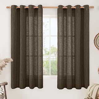 LAMIT 63 Inch Long Linen Curtains for Bedroom 2 Panels, Dark Brown