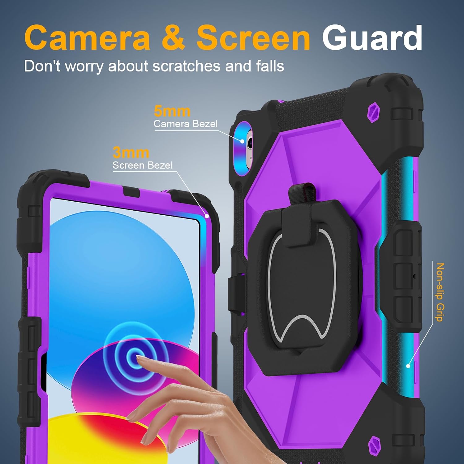 Case for iPad (A16) 11th Generation 11 Inch 2025, Ubearkk for iPad 10th Generation 10.9 inch 2022 case with Screen Protector 360 Degree Rotating Stand Shoulder Strap Pencil Holder, Black Purple