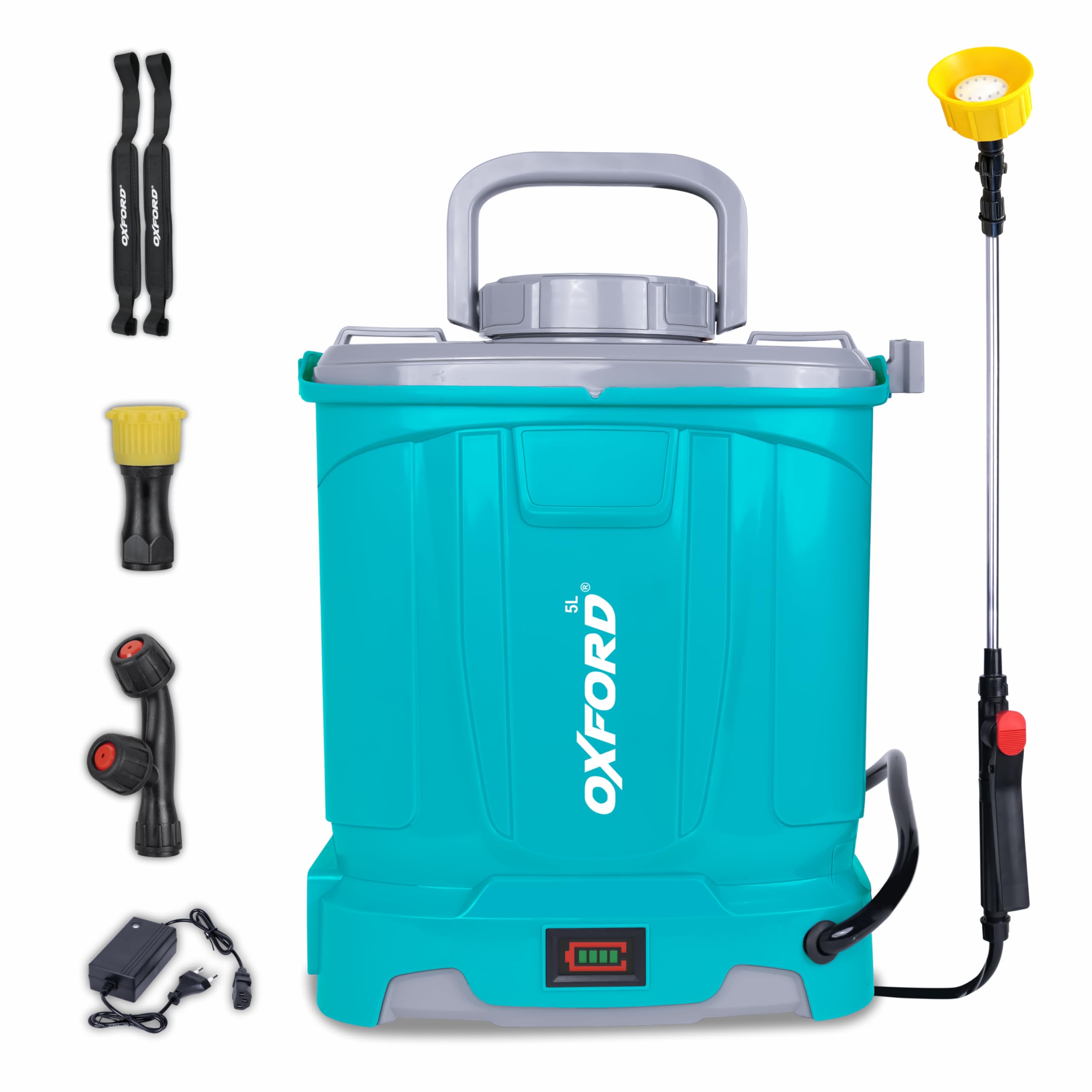 Oxford® ELE-0512 12V Battery Operated Sprayer 5L | Built-in 1.3Ah Battery | 1.2–2.2 L/Min Flow | 0.4MPa Pressure | 4 Nozzles, Extendable Lance, Battery Indicator | Agriculture & Garden Sprayer-image-11