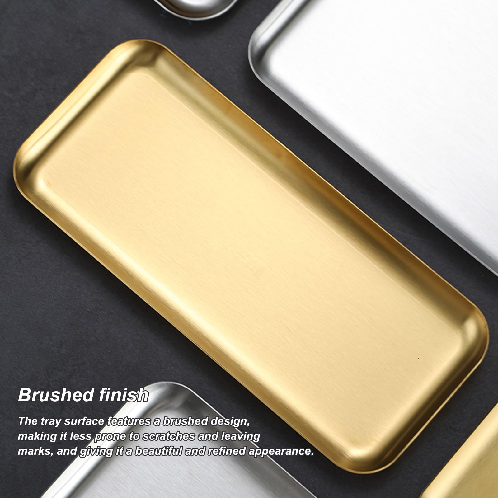 Juego de 3 Bandejas para Servir Comida, Bandejas de Acero Inoxidable, Acabado Cepillado, Elegante y Discreto, Resistente Al Agua y Duradera(Gold,19x19CM/7x7IN)