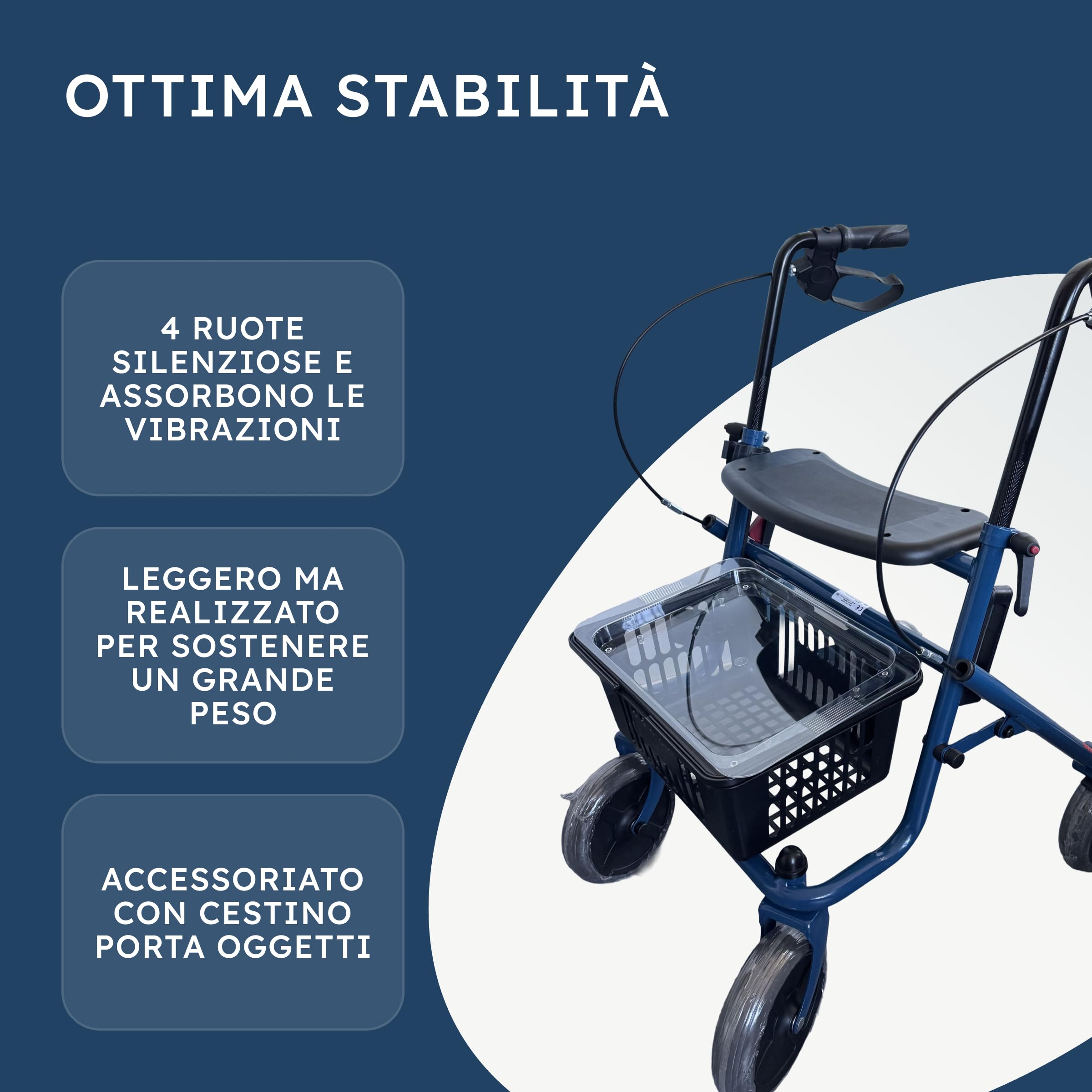 SPES Rollator Deambulatore Anziani 4 Ruote Pieghevole con Seduta, Blu