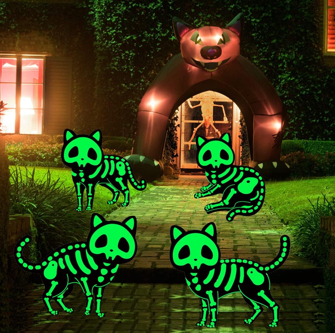 Hcosmy 4pcs Halloween Black Cat Yard Sign, Luminous Black Cat Halloween Outdoor Yard Signs with Stakes Black Cat Halloween Decorations for Halloween Party Outdoor Yard Lawn Decoration