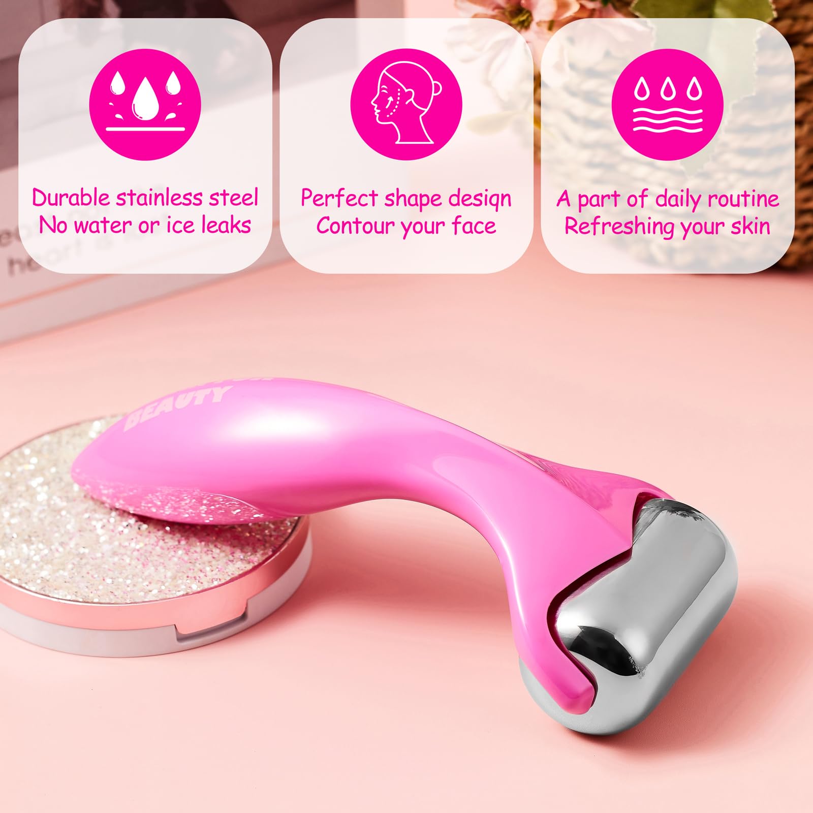 360° Rotating Ice Roller for Face-Stainless Steel Facial Massage Tool for Skin Tightening Ice Face Roller -Wrinkle Reduction & Dark Circle Relief - Image 2